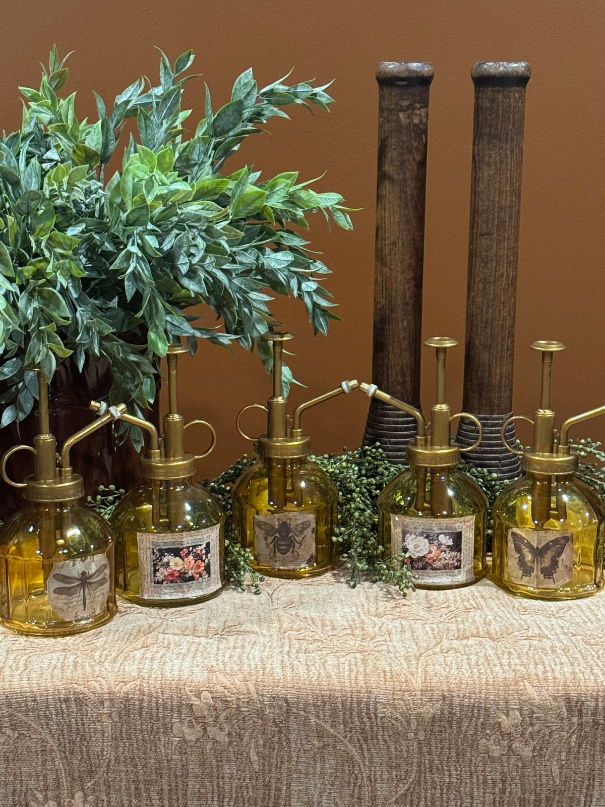 Vintage Amber Glass Spray Bottles | Cottagecore Plant & Herb Decor