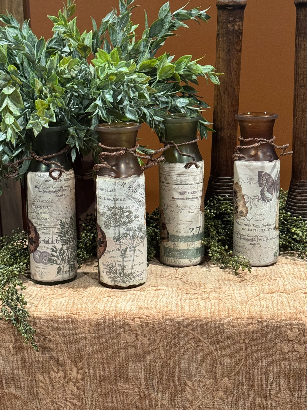 Vintage Glass bottles in Amber and Green | Apothecary Botanical Decor | Kitchen Window