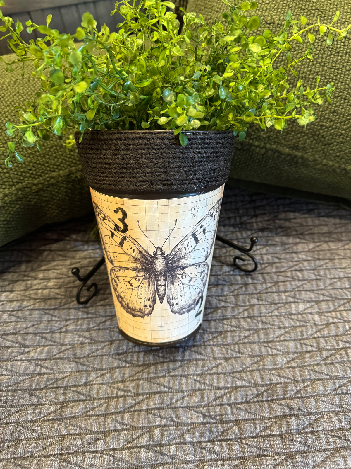 Galvanized Planter with Vintage Ephemera | Rustic Botanical Decor