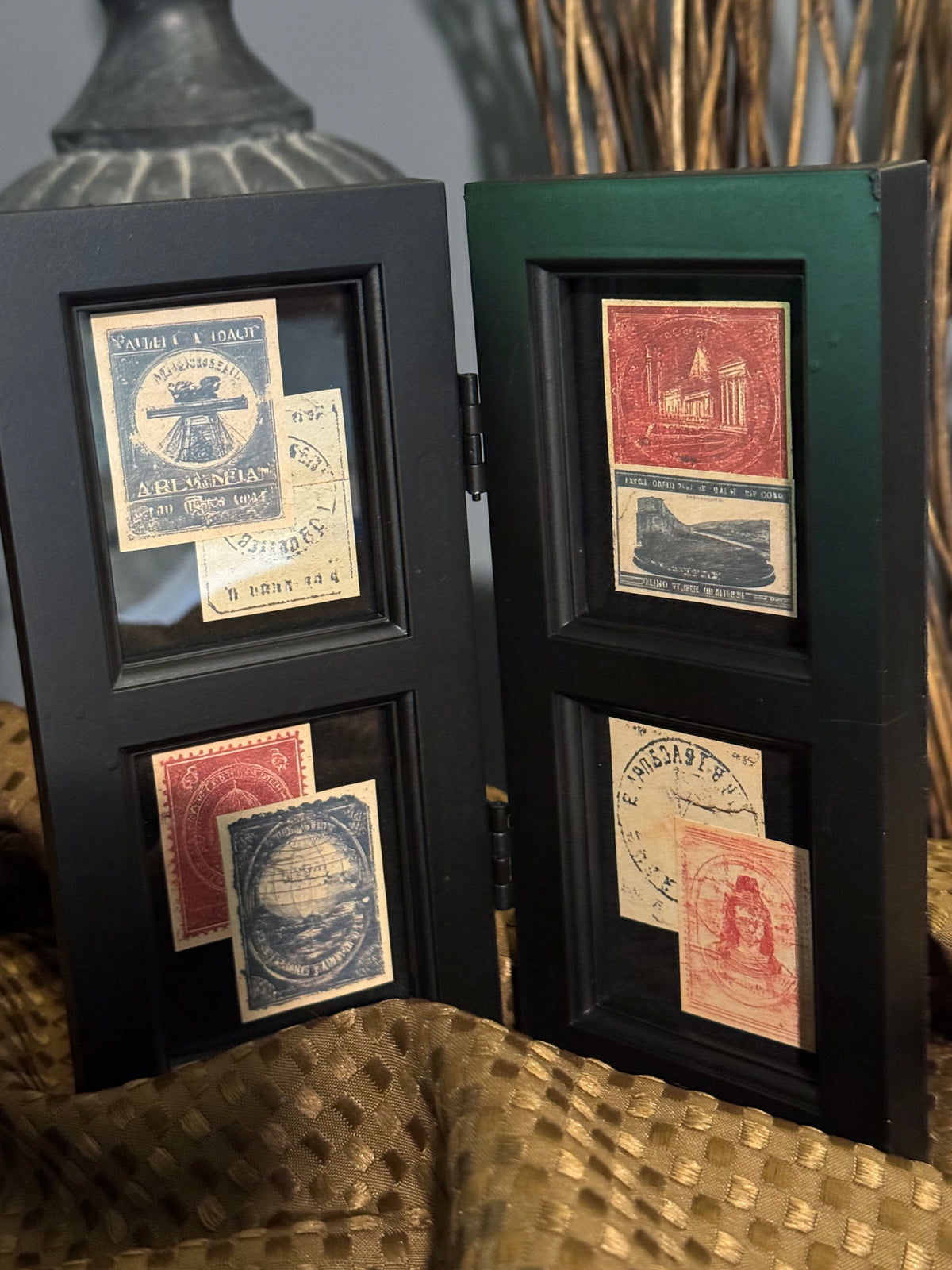Vintage Stamp Display Frame | Collector's Conversation Piece | Rustic Decor