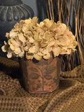 Faux Hydrangea Arrangement in Slotted Wood Pot | Cottagecore Home Decor