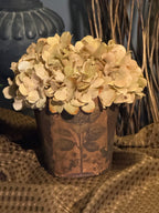 Faux Hydrangea Arrangement in Slotted Wood Pot | Cottagecore Home Decor