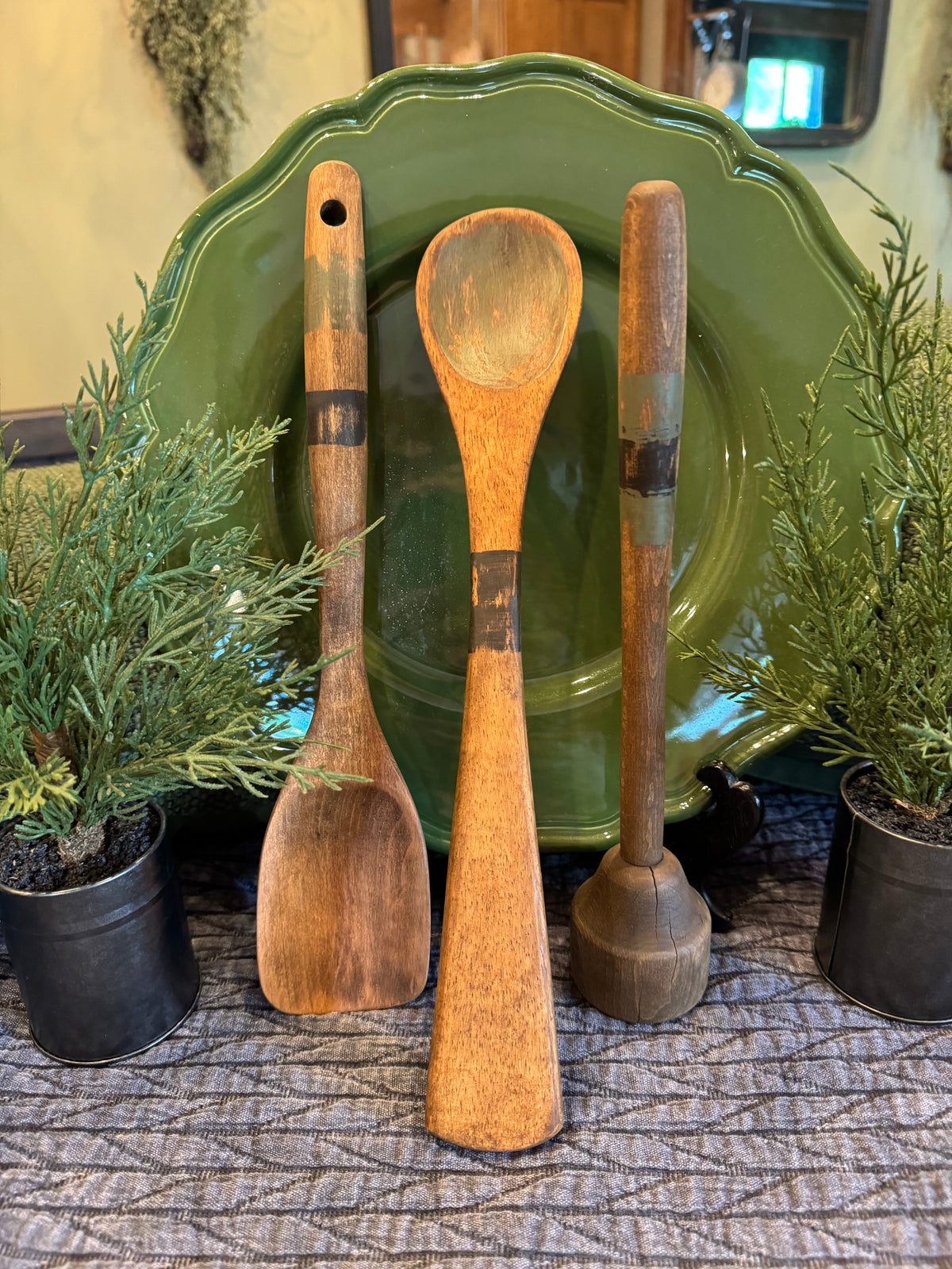 Vintage 1930s Kitchen Utensil Set | Rustic Farmhouse Decor | Set of 3