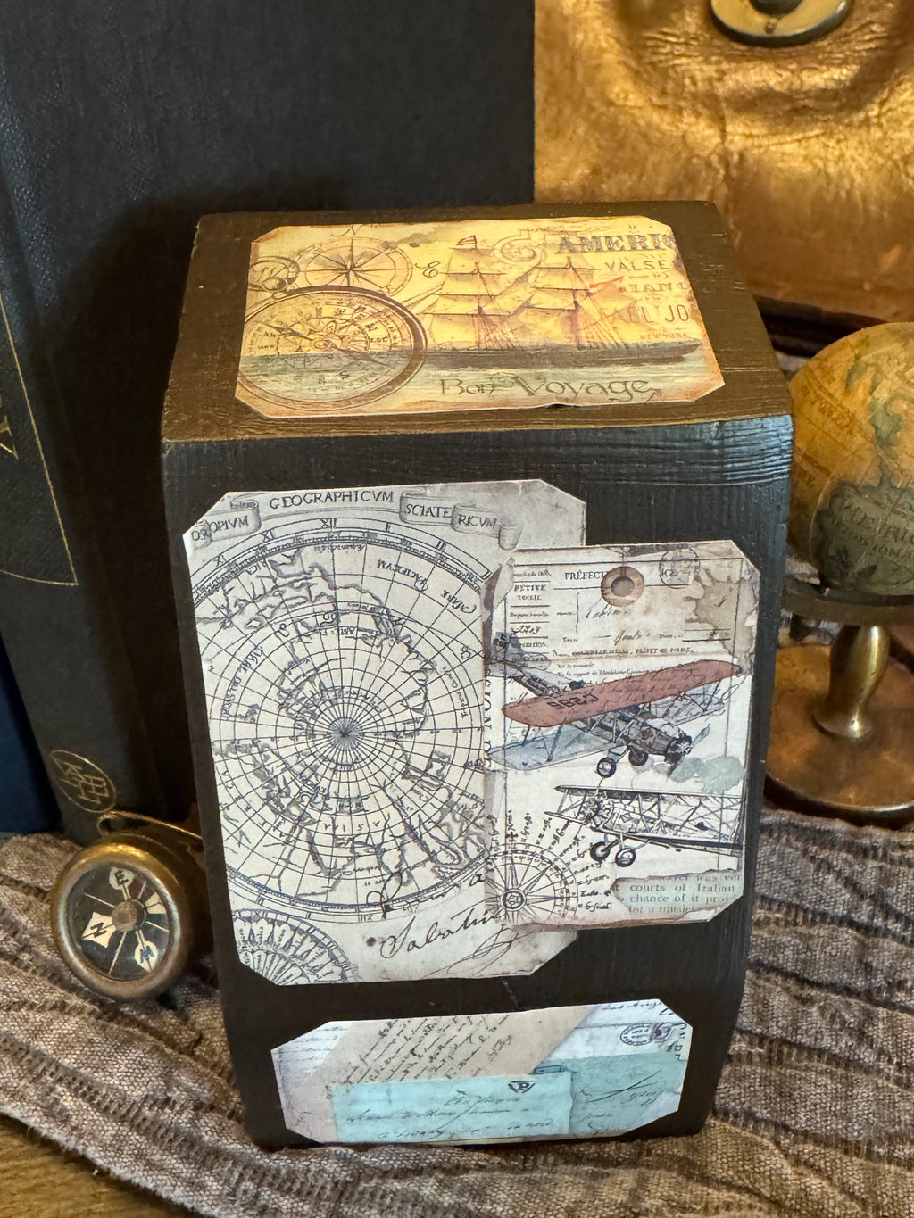 Vintage Travel Bookends | Wanderlust Shelf Decor | Solid Wood | Set of 2