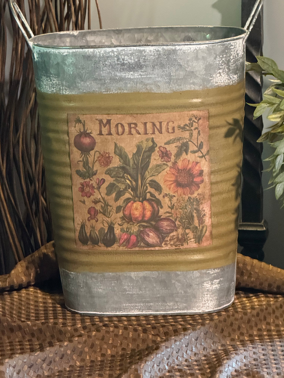Galvanized Market Flower Bucket | French Farmhouse Botanical Decor