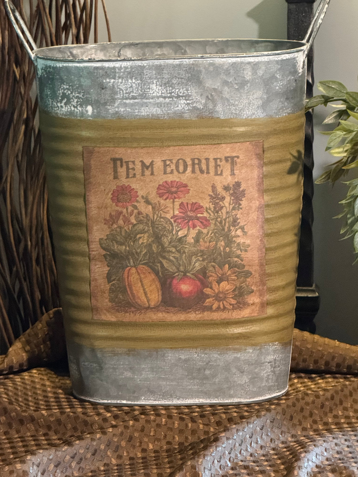 Galvanized Market Flower Bucket | French Farmhouse Botanical Decor
