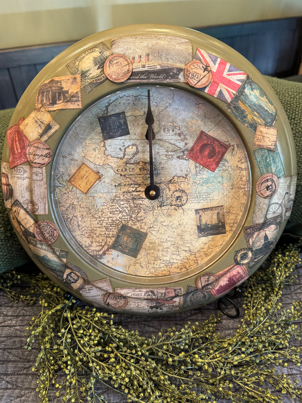 Travel Stamp Wall Clock | Working Clock | Rustic Wanderlust Decor