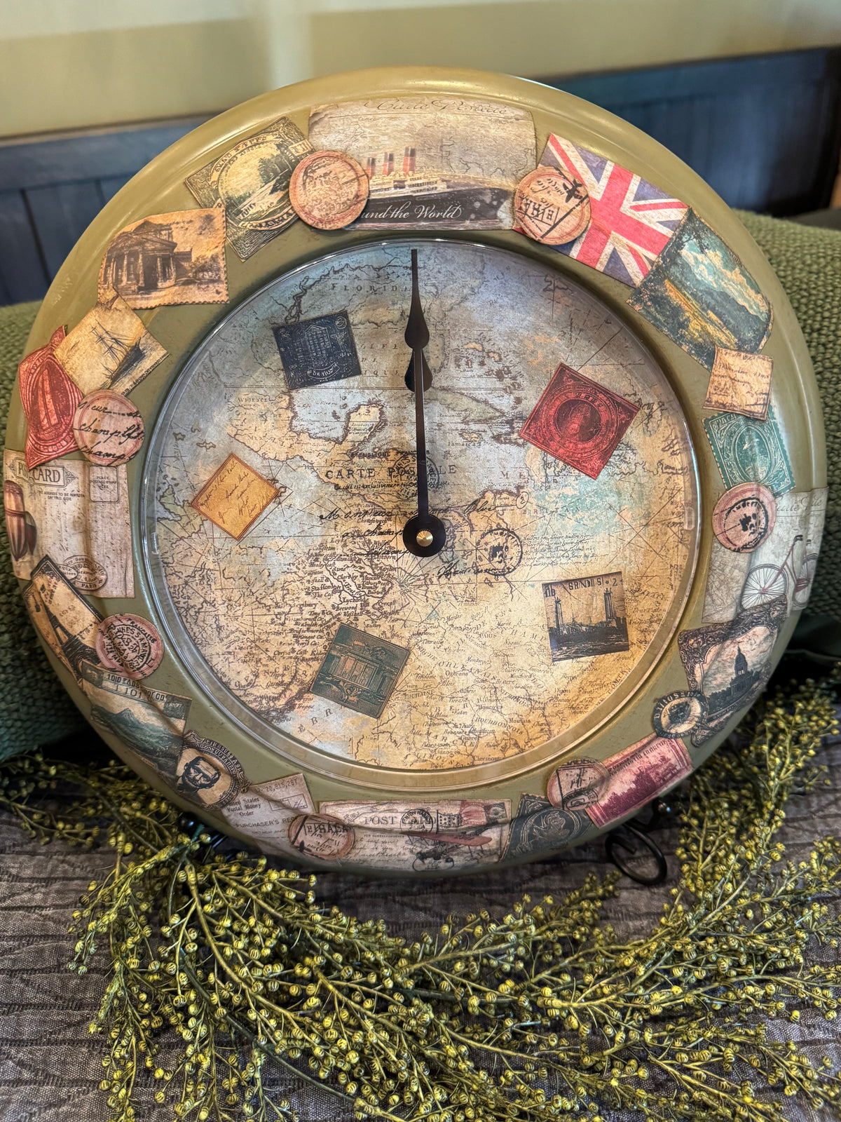 Travel Stamp Wall Clock | Working Clock | Rustic Wanderlust Decor