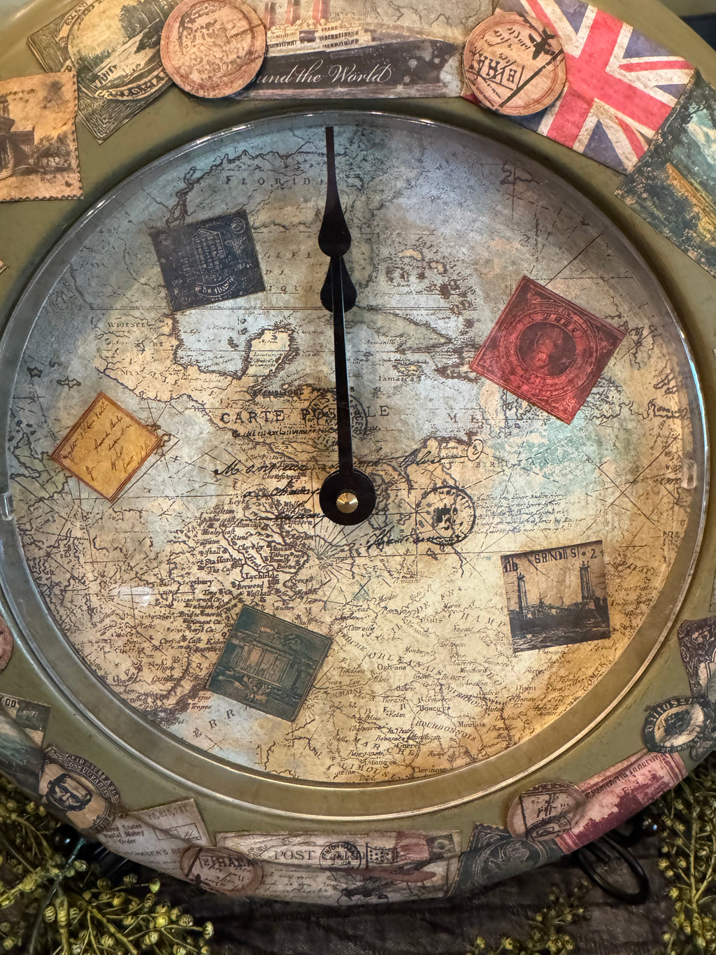 Travel Stamp Wall Clock | Working Clock | Rustic Wanderlust Decor