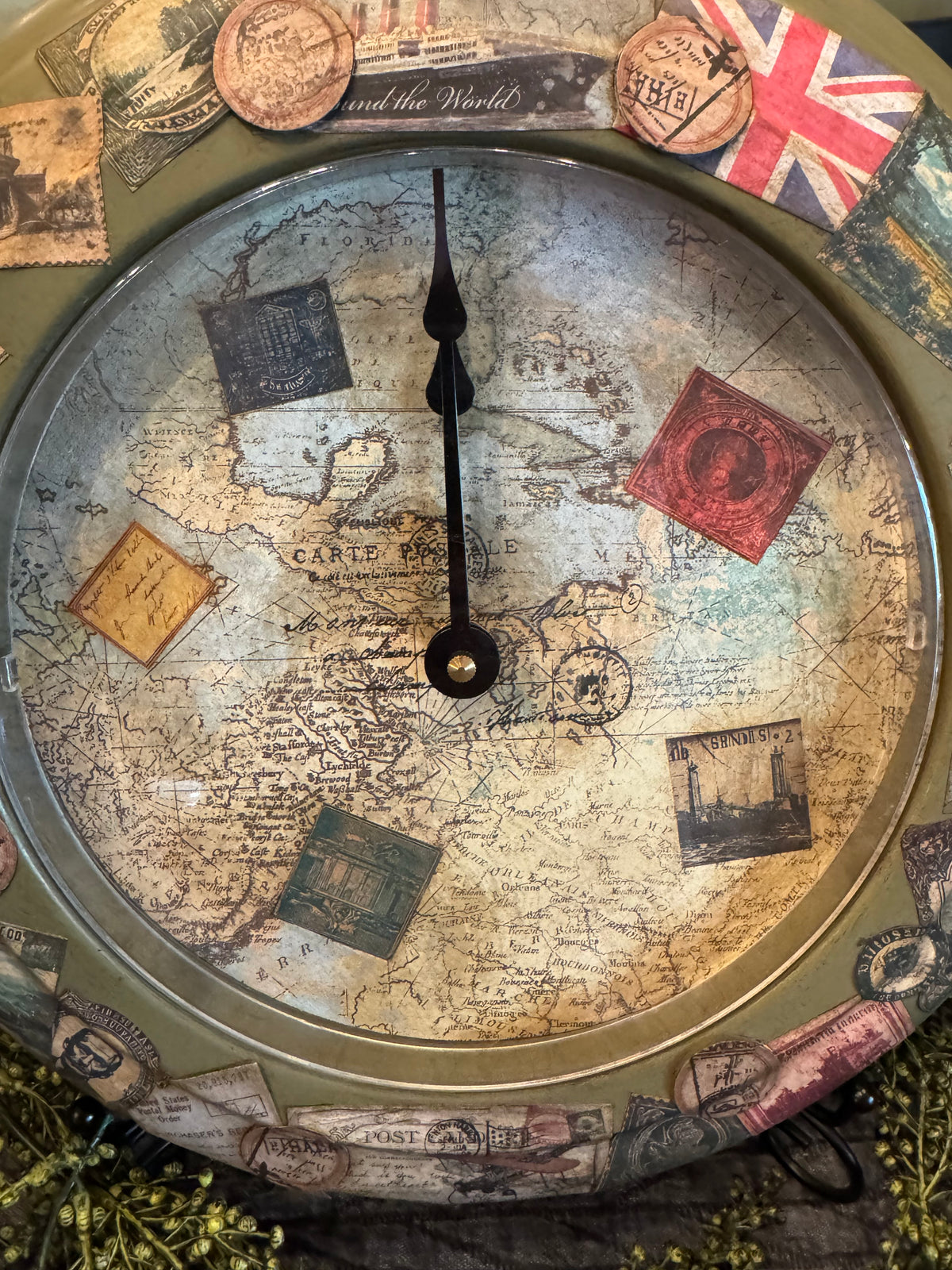 Travel Stamp Wall Clock | Working Clock | Rustic Wanderlust Decor