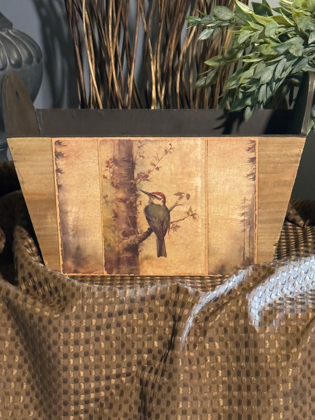 Vintage Woodpecker Planter Box | Rustic Botanical Home Decor