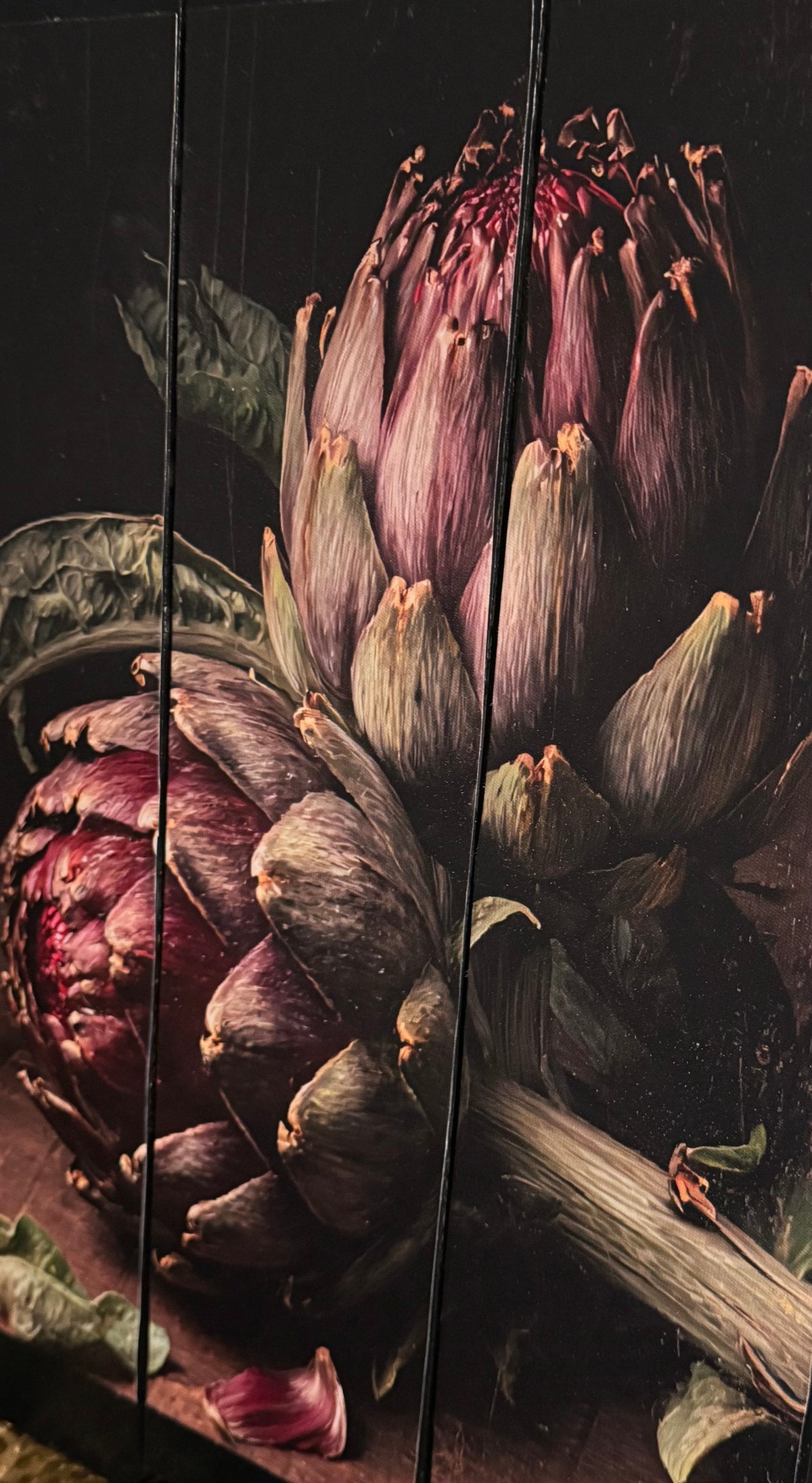 Artichoke Canvas Wall Art on Salvage Wood | Dark Moody Home Decor