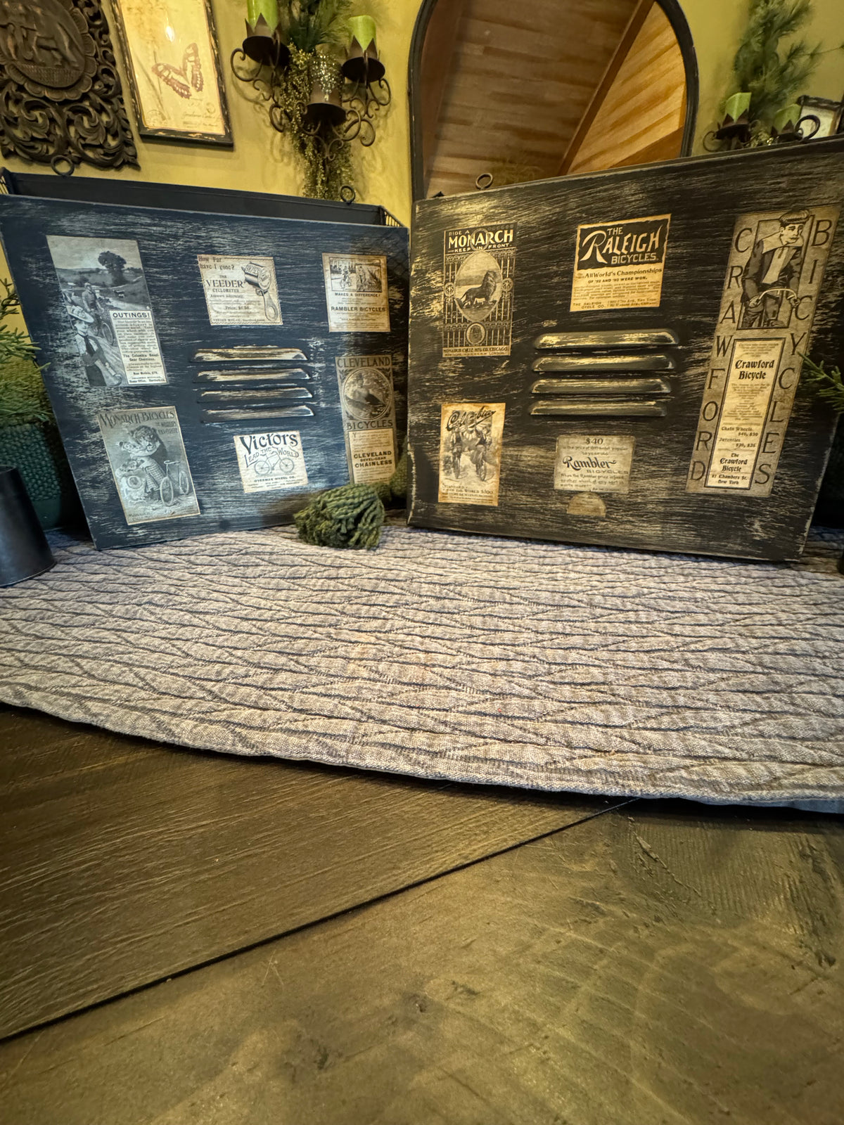 Vintage Wall Pockets with 1890s Ads | Rustic Office Decor | Set of 2