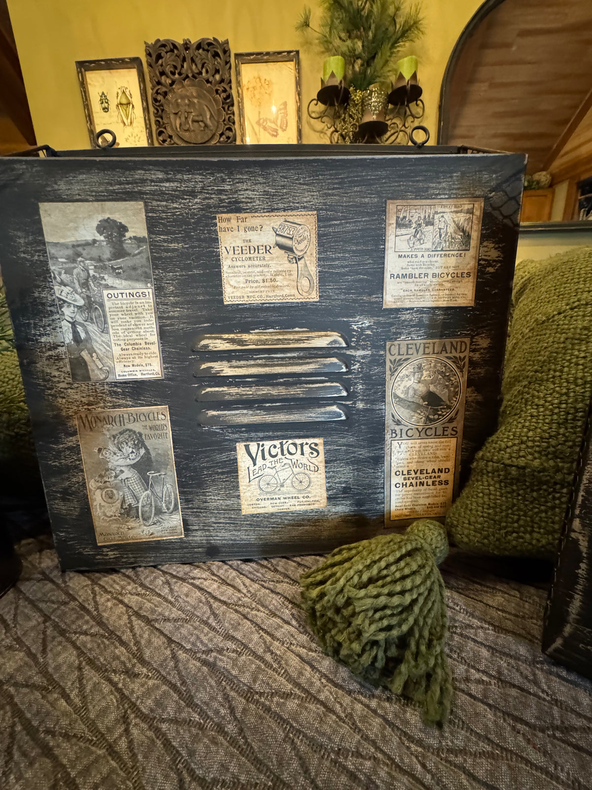 Vintage Wall Pockets with 1890s Ads | Rustic Office Decor | Set of 2
