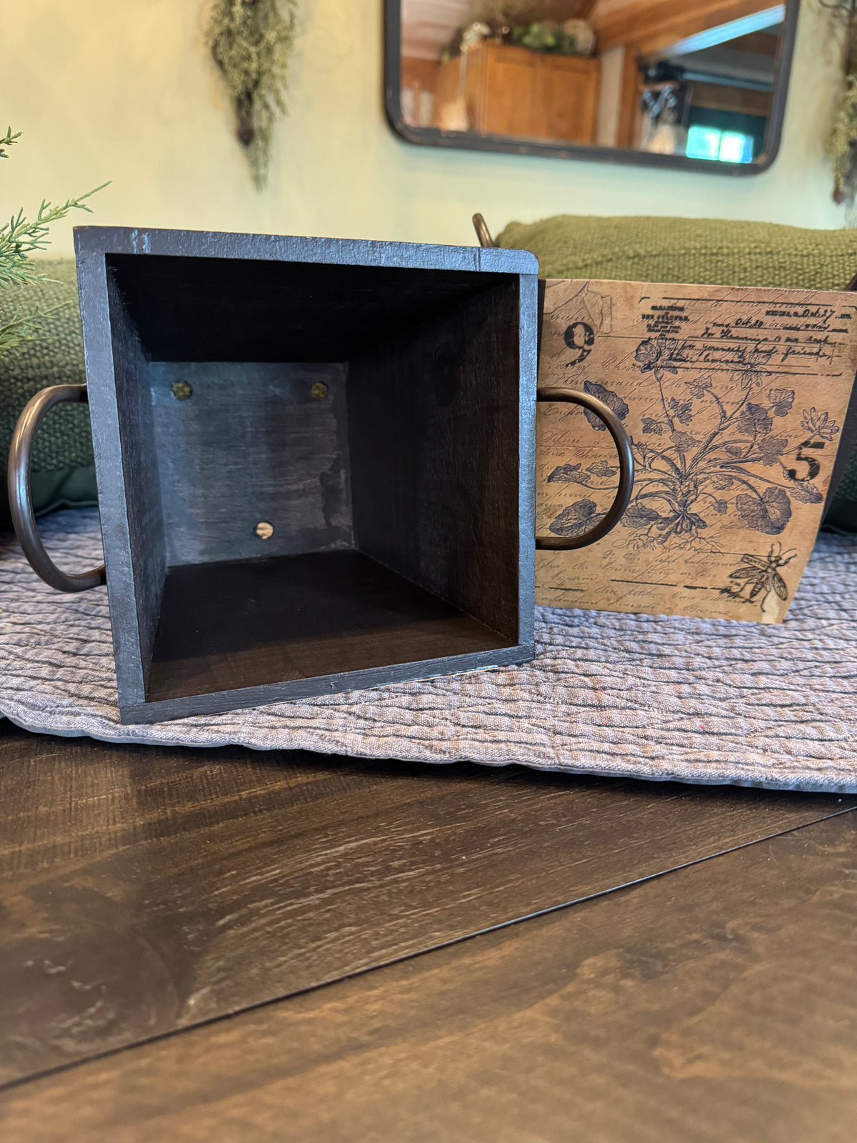 Vintage Wood Box Planters with Nostalgic Paper | Rustic Decor | Set of 2