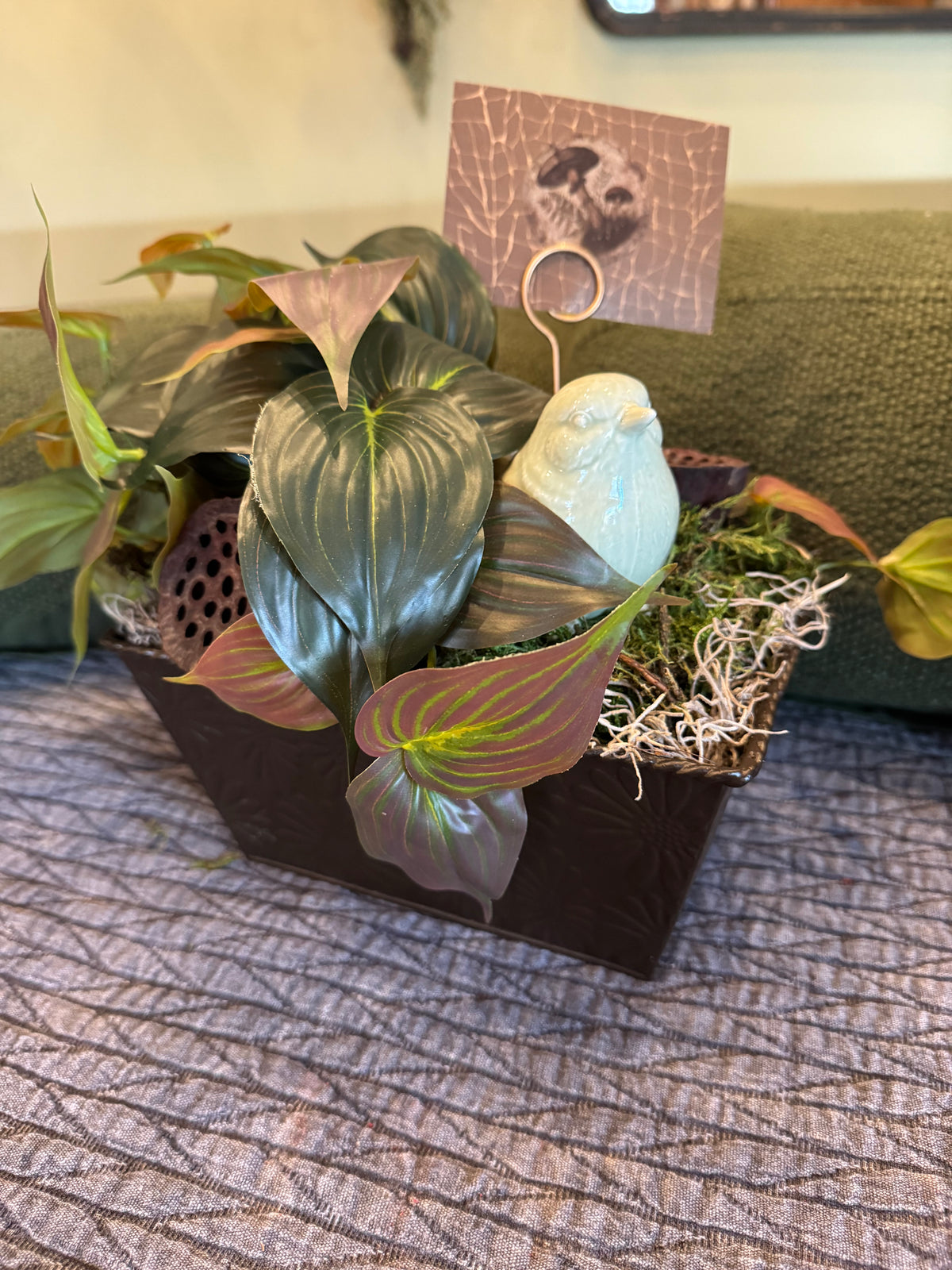 Vintage Bird Nest Vignette with Greens & Pods | Cottagecore Decor