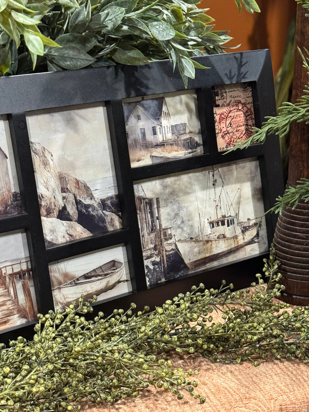 Coastal Framed Art | Aegean Fishing Village | Rustic Wall Decor