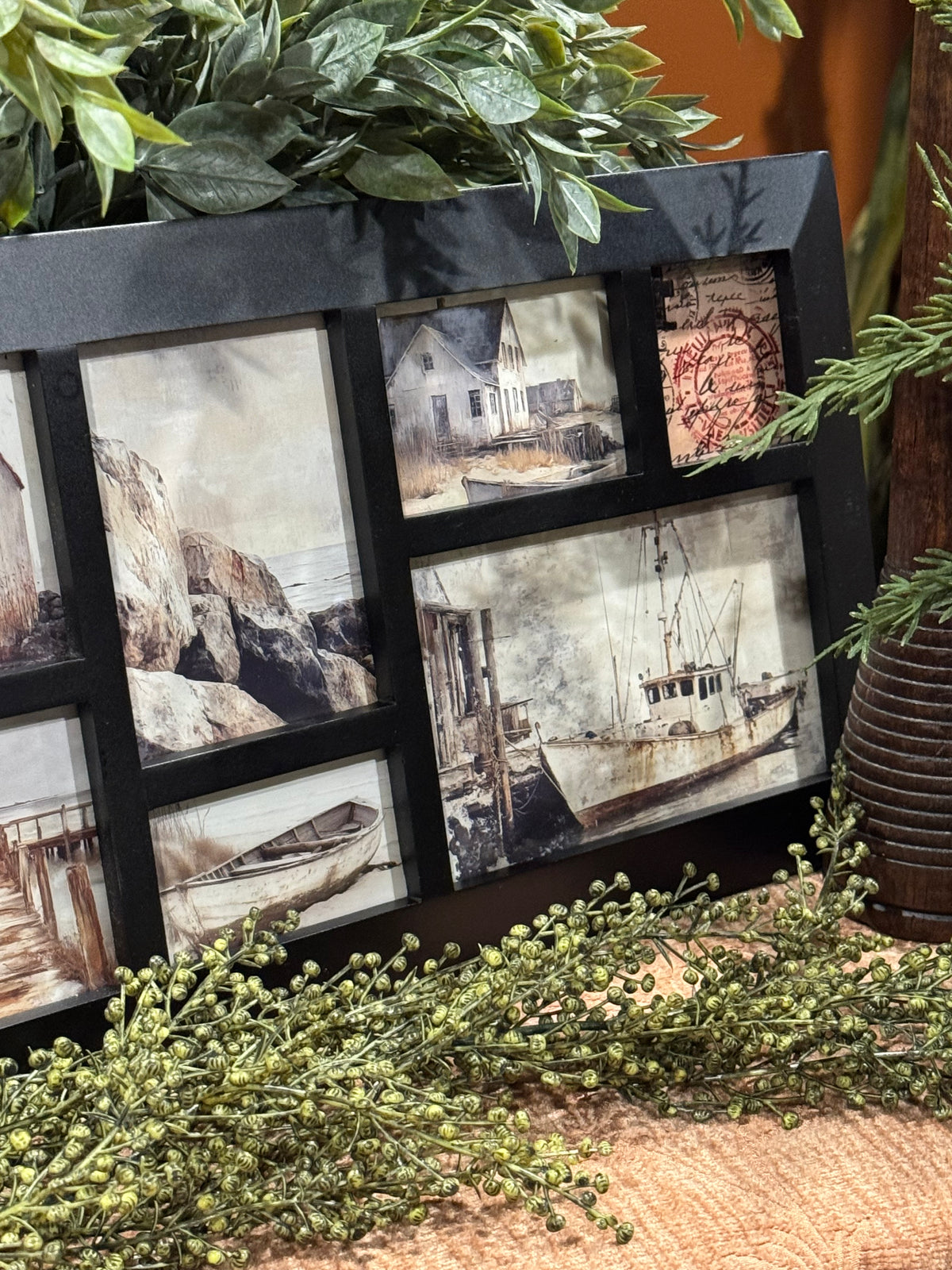 Coastal Framed Art | Aegean Fishing Village | Rustic Wall Decor