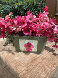 Natural Element Planter with Pink Florals | Cottagecore Garden Decor