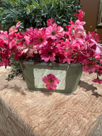 Natural Element Planter with Pink Florals | Cottagecore Garden Decor