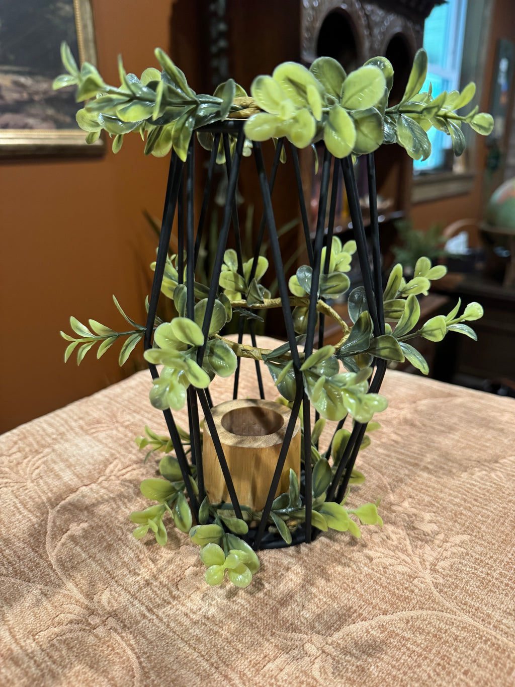 Cast Iron Ring Candle Holder with Greenery | Dark Cottagecore Decor