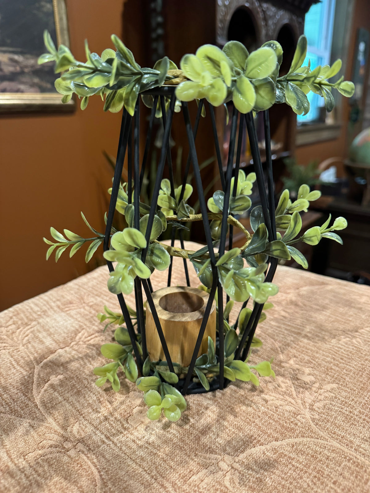 Cast Iron Ring Candle Holder with Greenery | Dark Cottagecore Decor