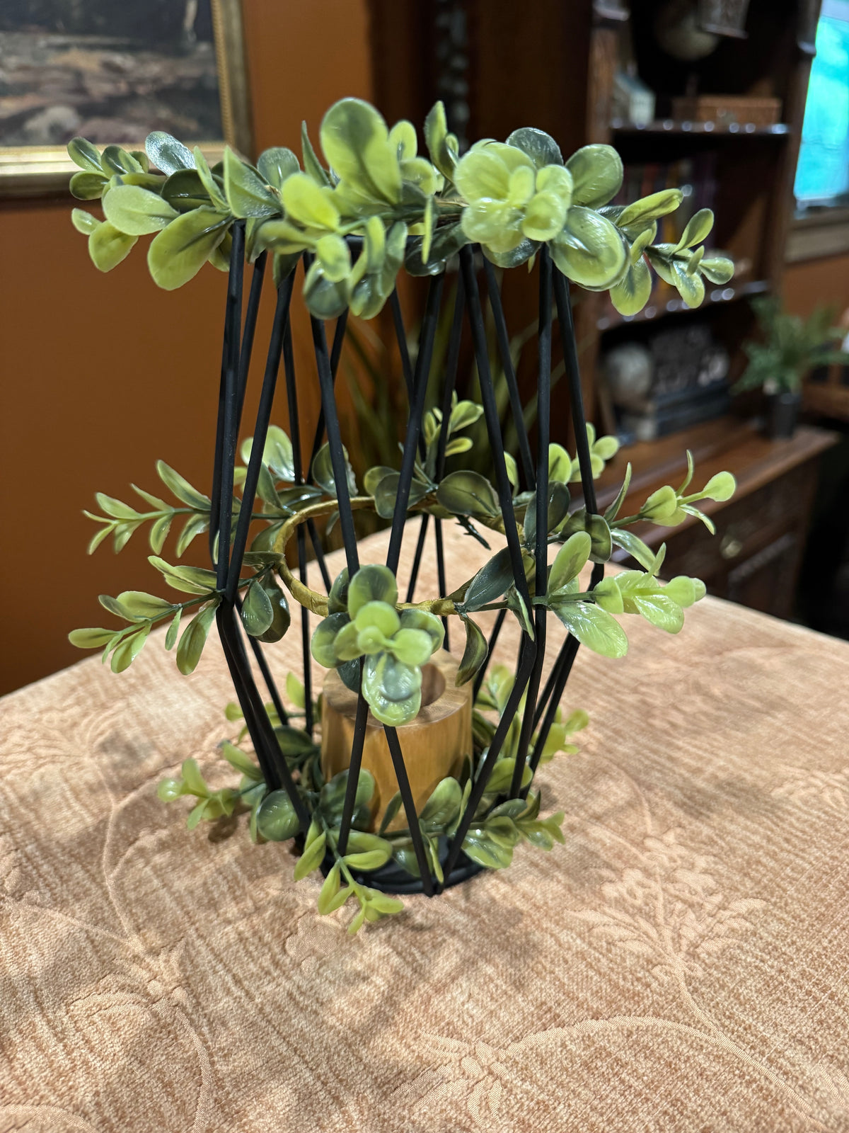 Cast Iron Ring Candle Holder with Greenery | Dark Cottagecore Decor