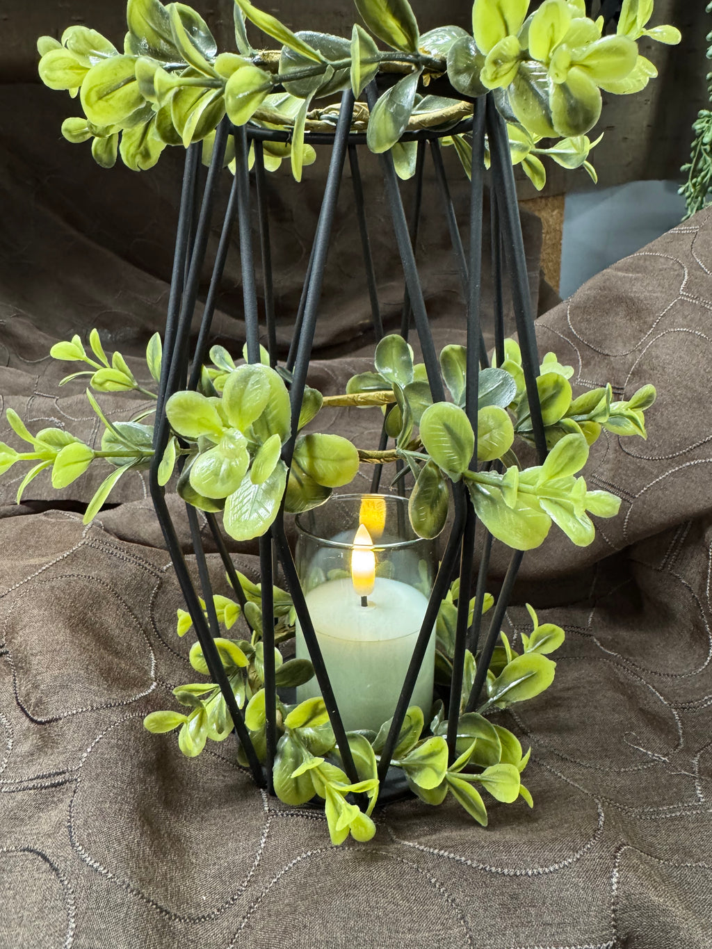 Cast Iron Ring Candle Holder with Greenery | Dark Cottagecore Decor