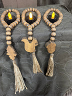 Squirrel-Acorn-Leaf wood bead tie-backs