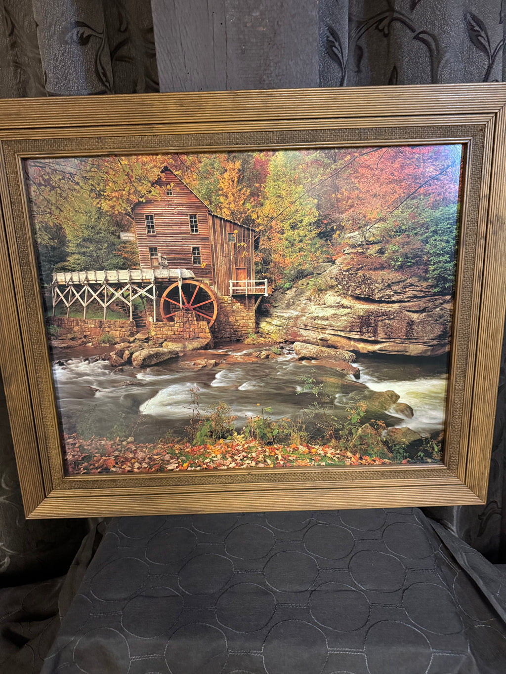 Grist Mill on the River vintage framed art