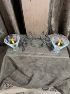 6-point metal candle holders w/swirled glass