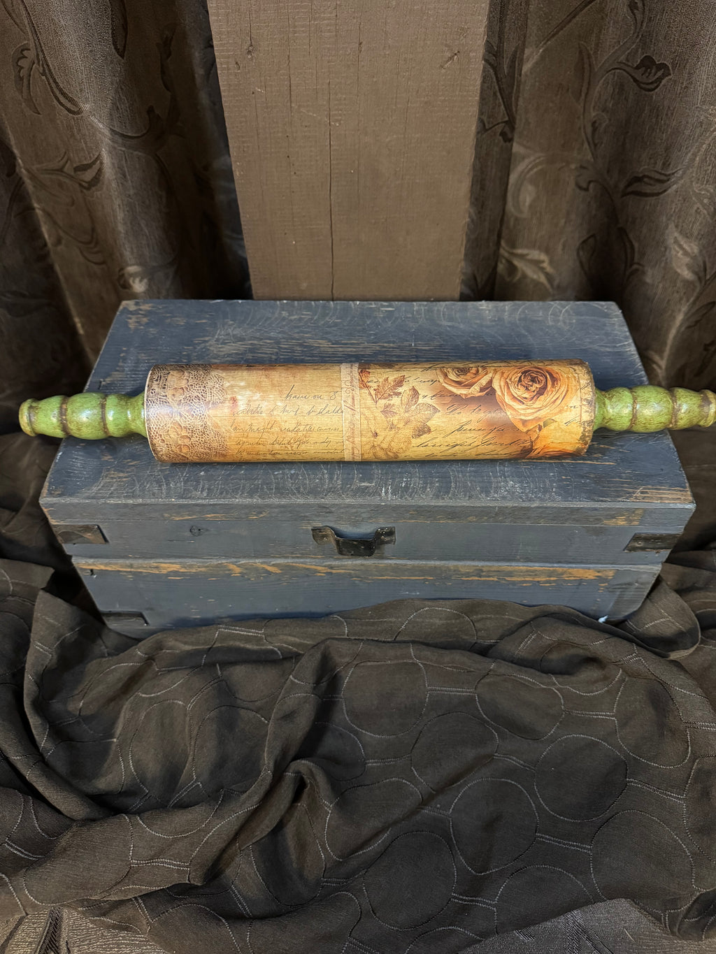 Green Rolling Pin w/floral and lace