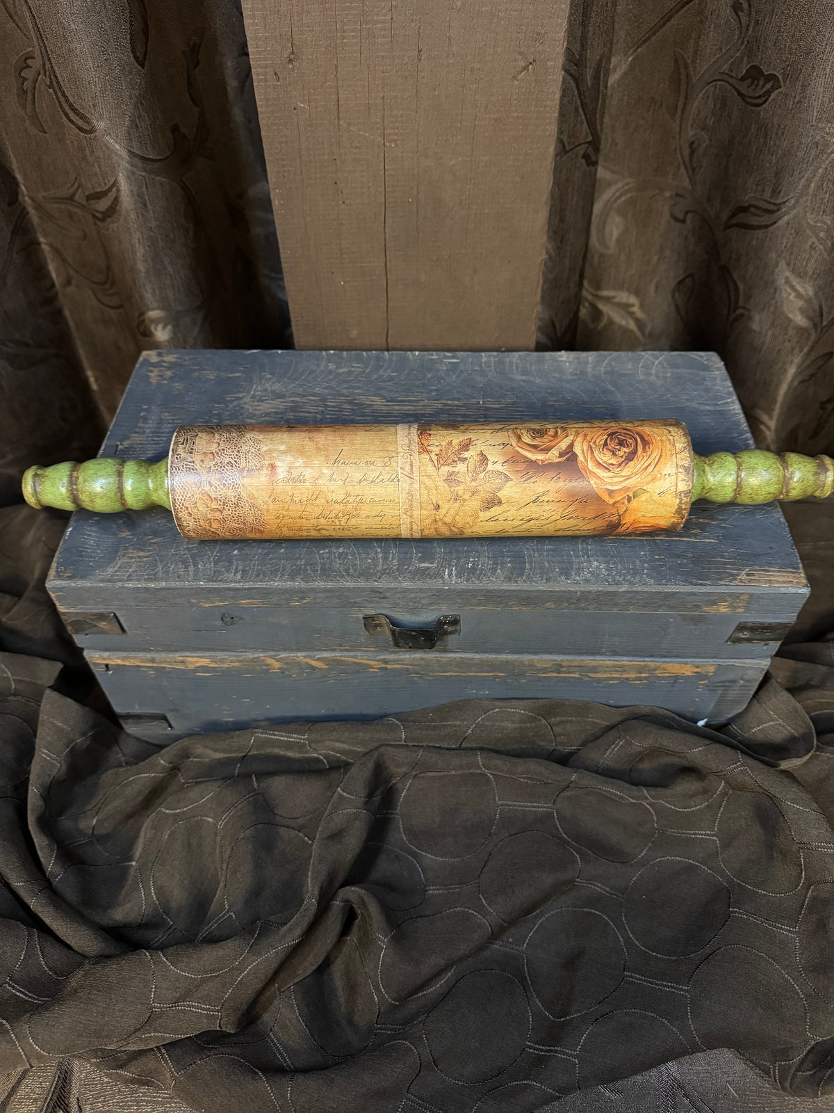 Green Rolling Pin w/floral and lace