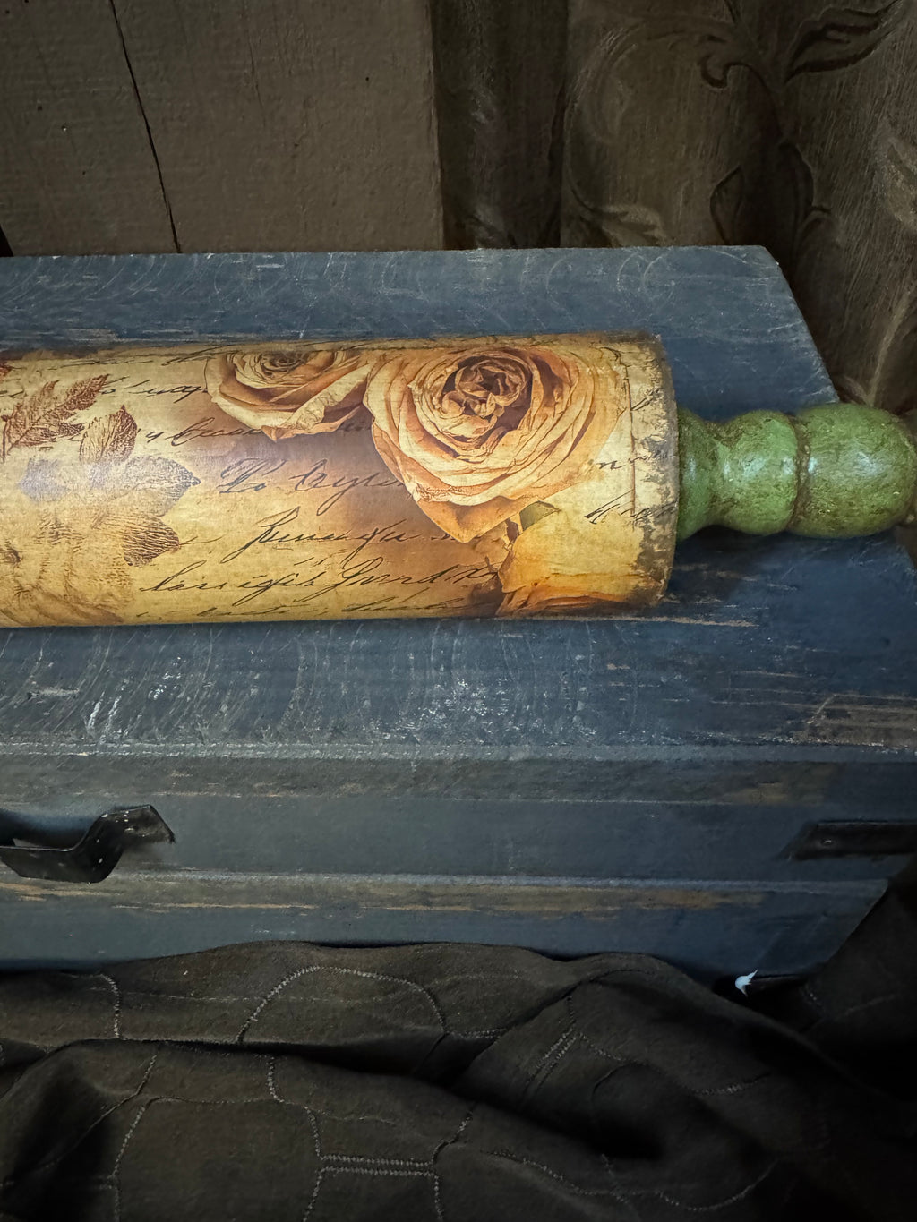 Green Rolling Pin w/floral and lace