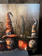 Witches Hats and Pumpkin Heads on Wood
