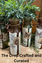 Vintage Glass bottles in Amber and Green | Apothecary Botanical Decor | Kitchen Window