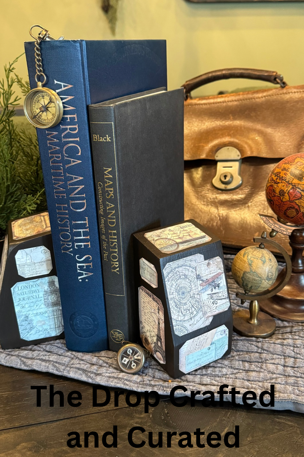 Vintage Travel Bookends | Wanderlust Shelf Decor | Solid Wood | Set of 2