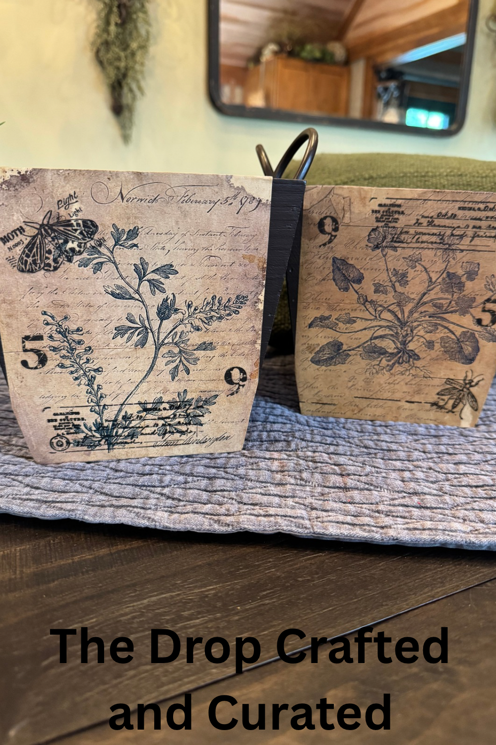 Vintage Wood Box Planters with Nostalgic Paper | Rustic Decor | Set of 2