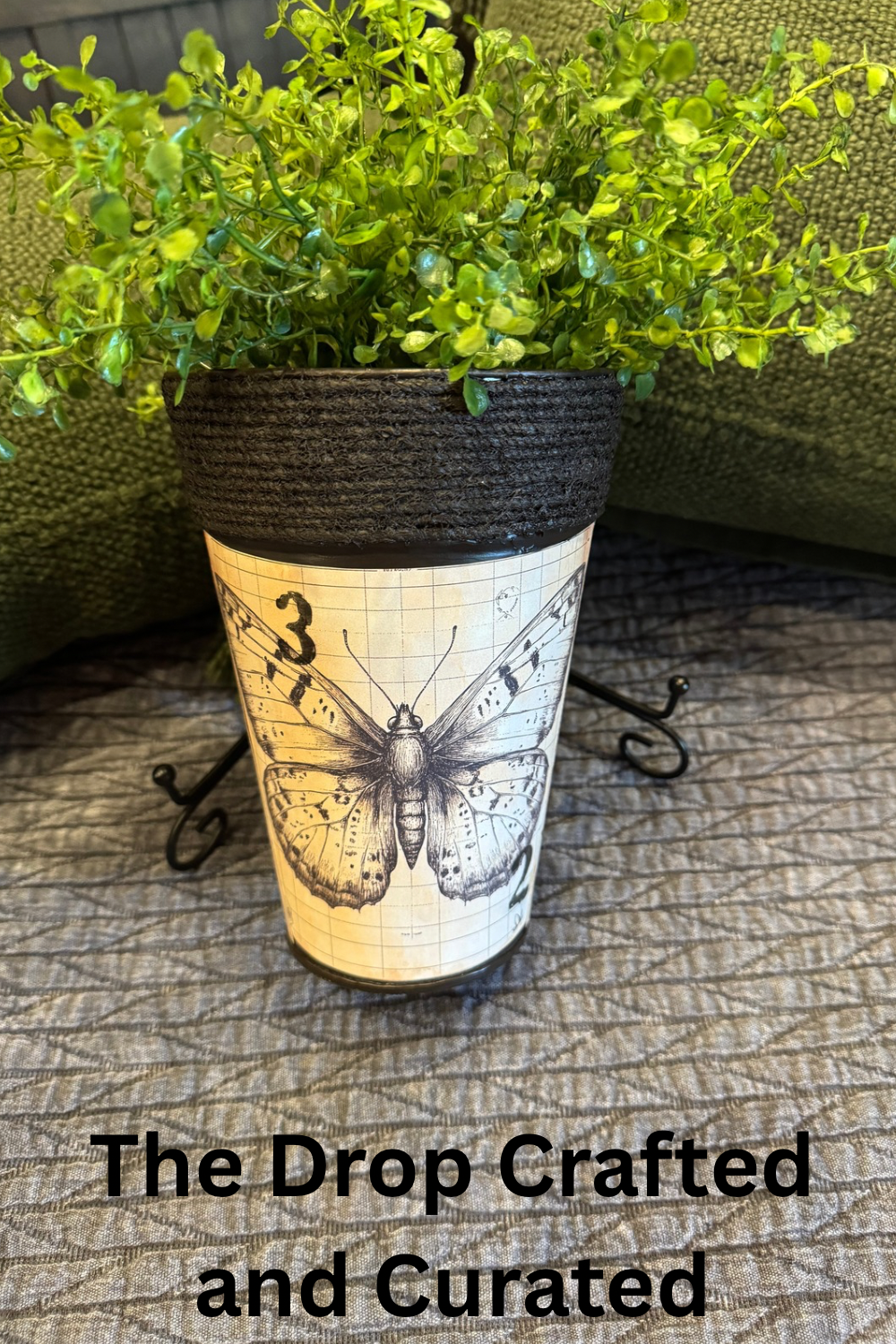 Galvanized Planter with Vintage Ephemera | Rustic Botanical Decor