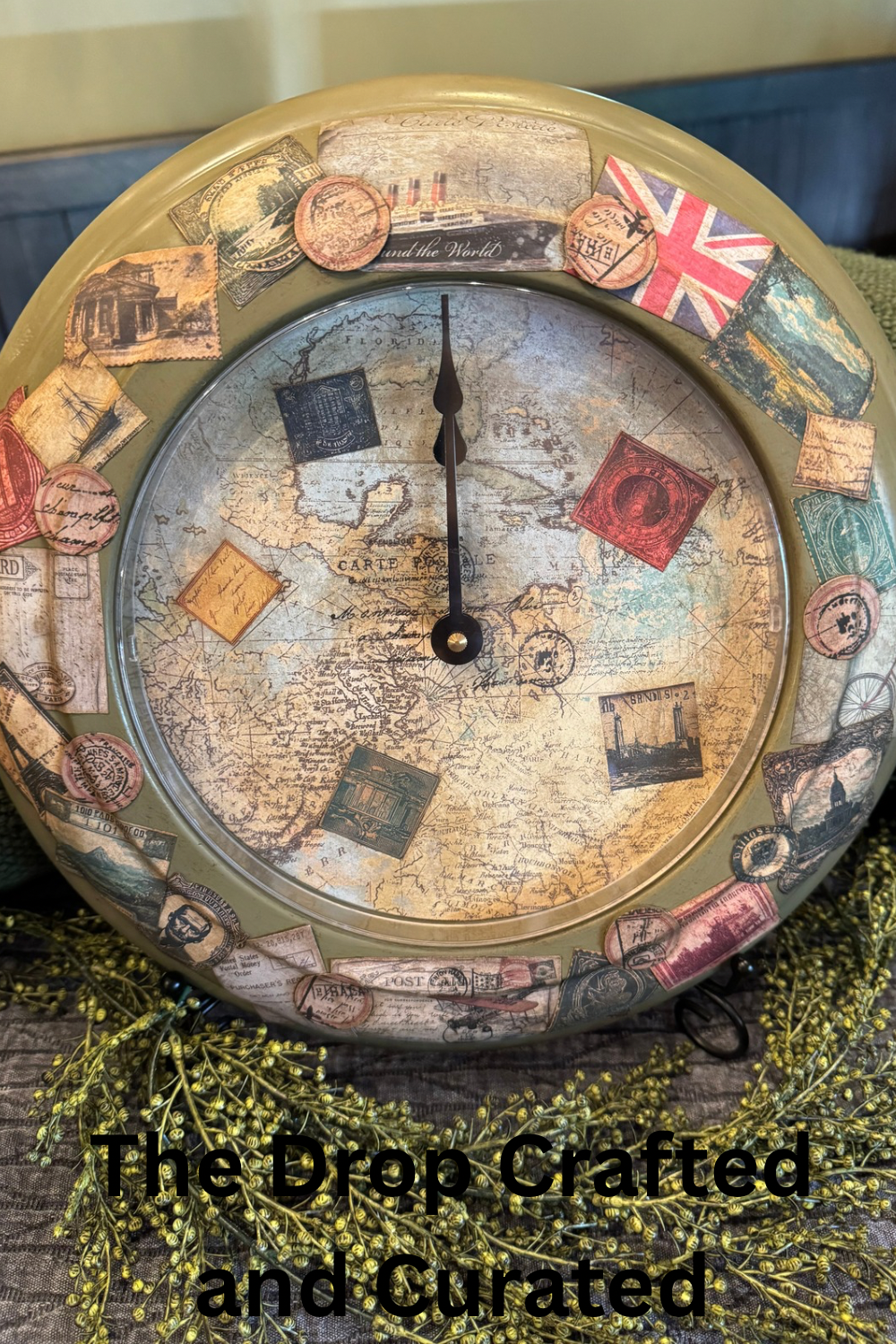 Travel Stamp Wall Clock | Working Clock | Rustic Wanderlust Decor