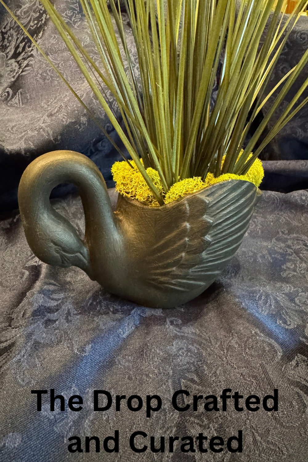 Black Swan Sculptural Planter with Grasses | Dark Moody Home Decor