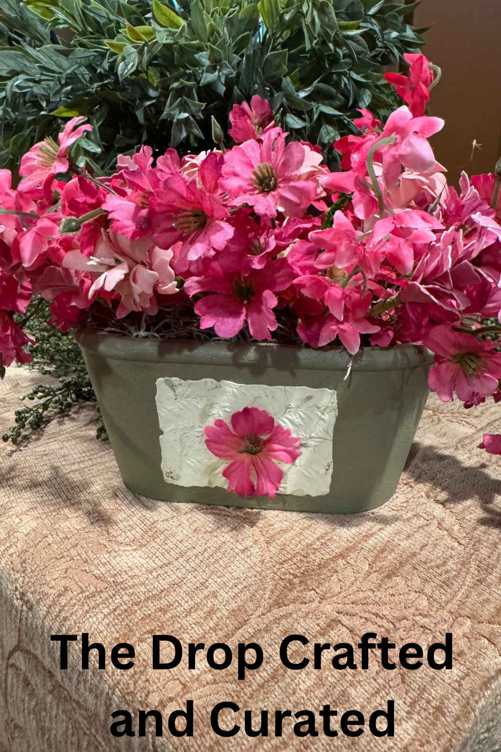 Natural Element Planter with Pink Florals | Cottagecore Garden Decor