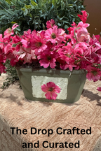 Natural Element Planter with Pink Florals | Cottagecore Garden Decor