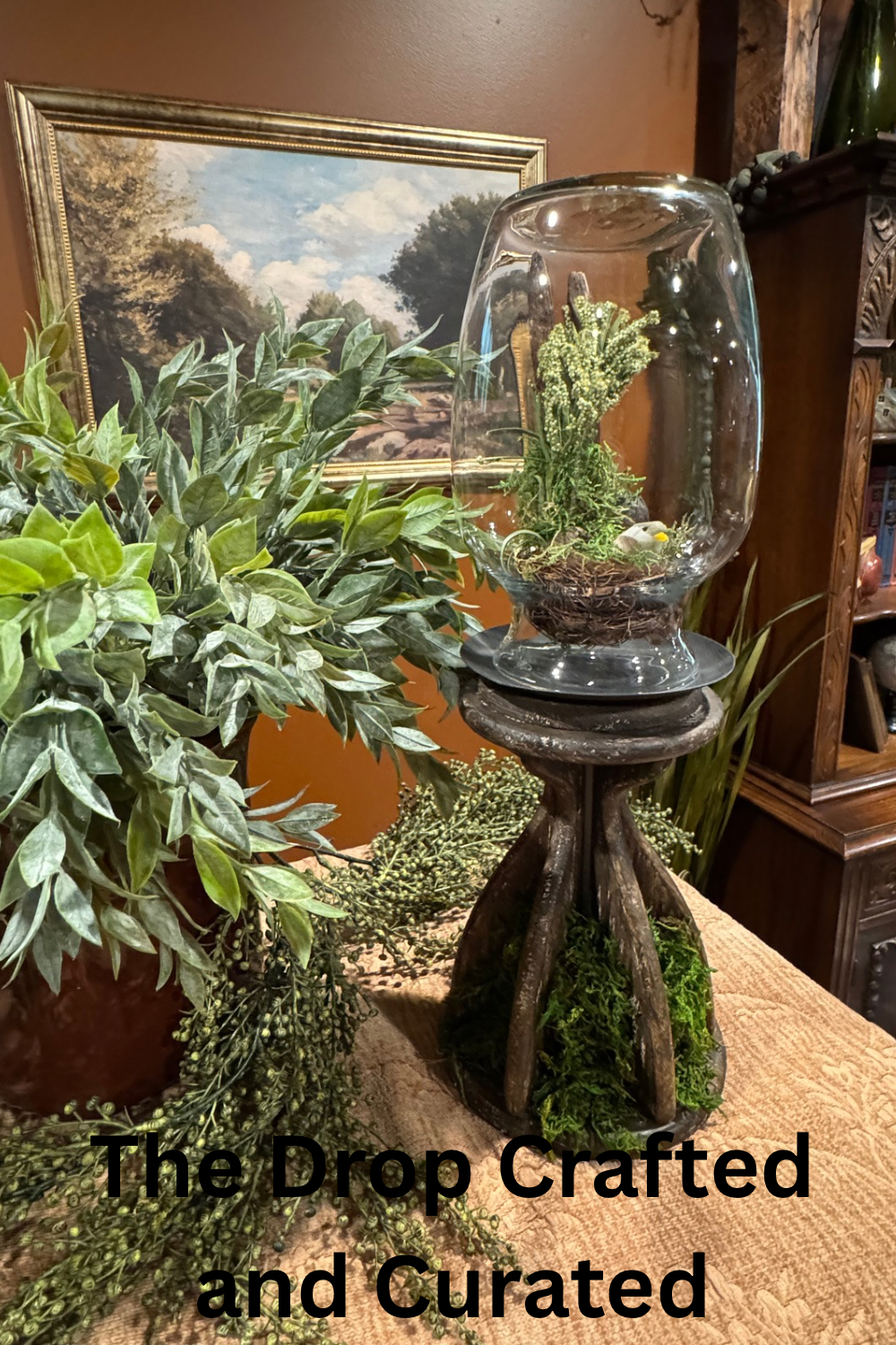 Bird Nest in Glass Dome on Pillar Candle Base | Dark Cottagecore Decor