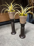 Cast Iron Spike Candlesticks with Greenery | Dark Halloween Decor | Set of 2